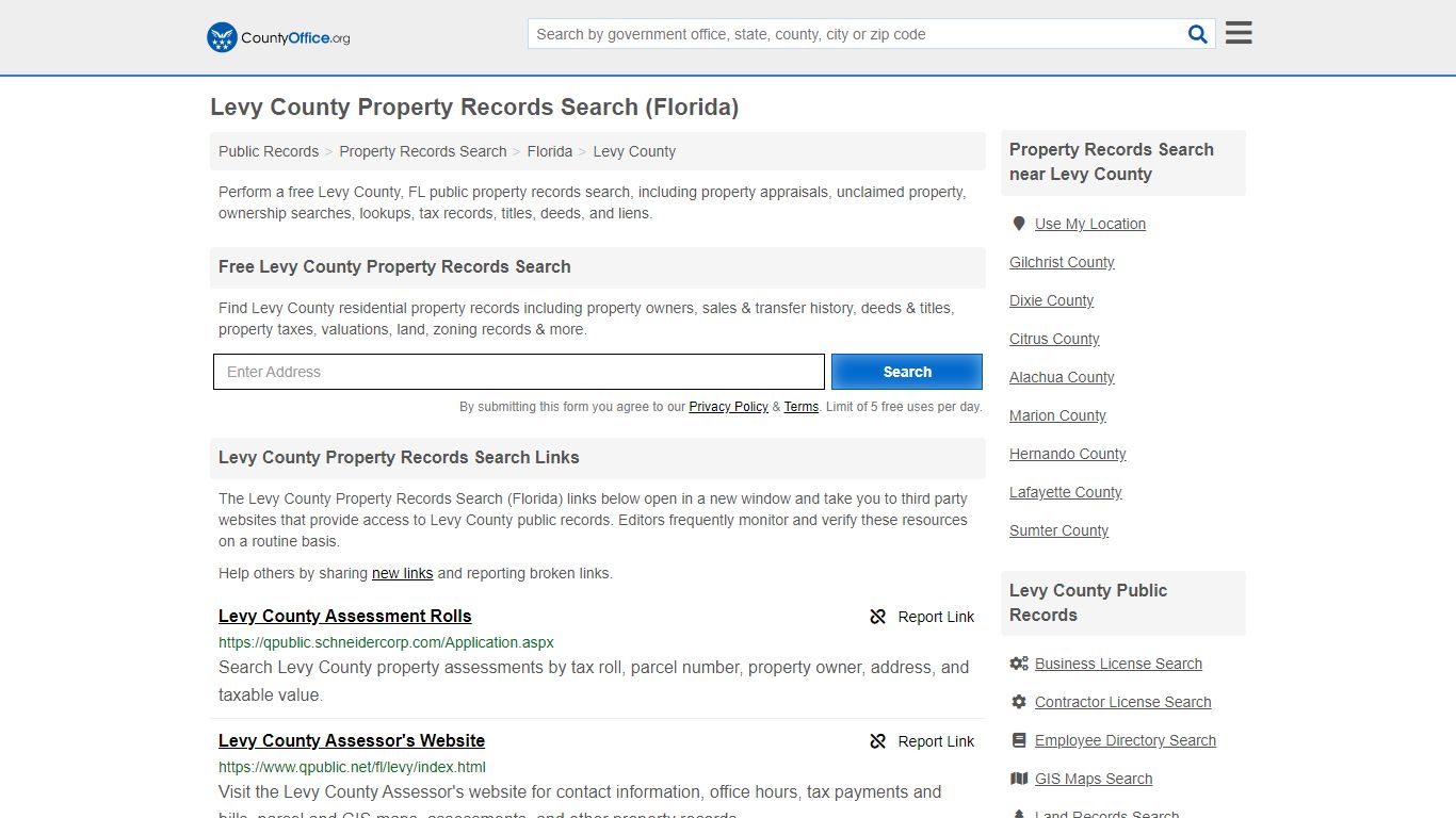 Property Records Search - Levy County, FL (Assessments ...